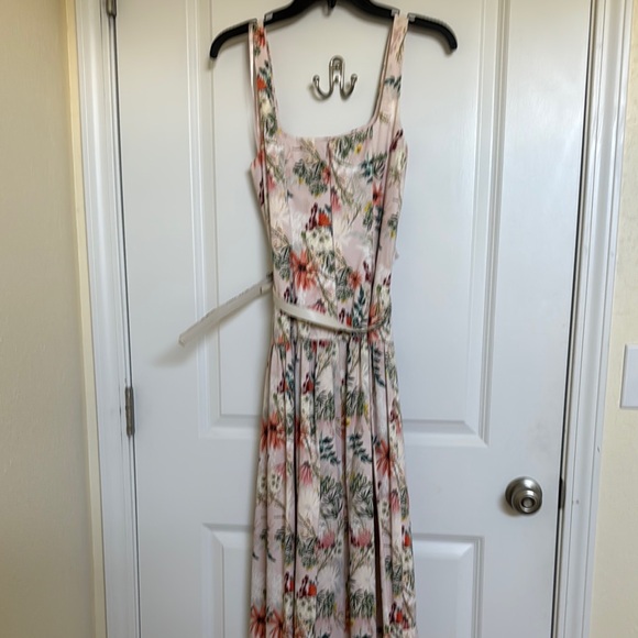 ANTONIO MELANI Floral Midi Dress in Cream , and Multicolor with belt cotton - Picture 4 of 10